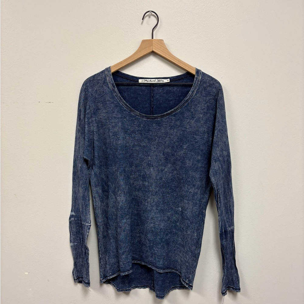 Michael Stars Women's Acid Wash Long-Sleeved T-Shirt, Blue, One Size